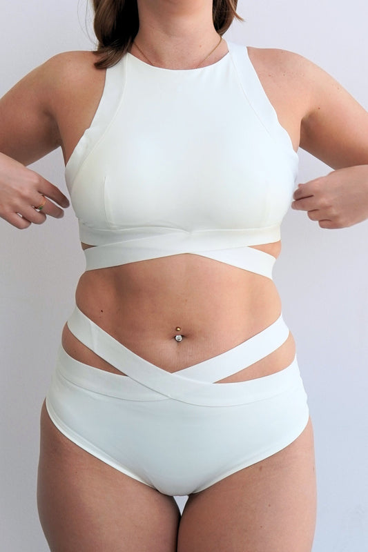 Tara Low Waist - Strappy Scrunch Low Waist Bottoms White