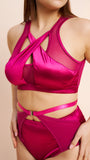 Loretta Mesh Cut Out High Waist Shorts Recycled Satin Magenta