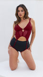 Victoria Mesh Suspender Wine