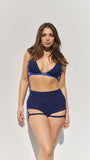 Lure You High Waist Garter Shorts - Blue Black Lurex