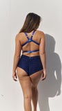 Basic High Waist Bottoms Blue Black Lurex