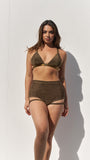 Lure You High Waist Garter Shorts - Gold Black Lurex