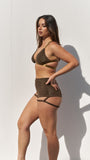 Lure You High Waist Garter Shorts - Gold Black Lurex