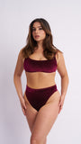May Scrunch Back Velvet Sparkle Top Wine