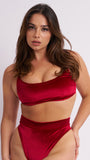 May Scrunch Back Velvet Top Red