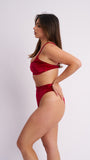 May Scrunch Back Velvet Top Red