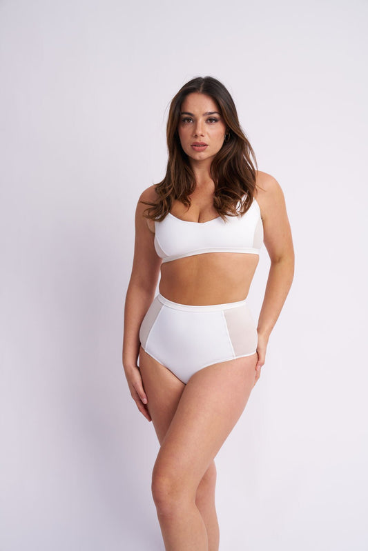 Gigi Top - Mesh Panelled Top Recycled White