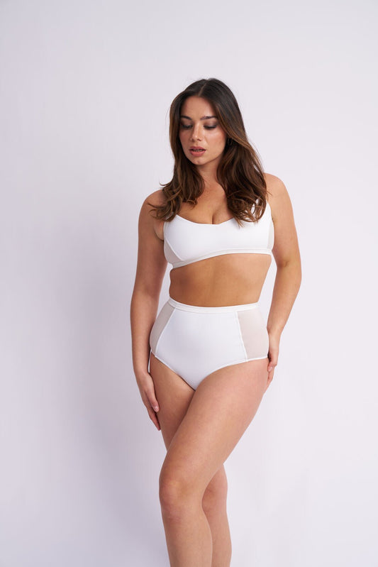 Bellani Bottom - Mesh Panelled High Waist Bottom Recycled White