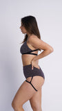 Lure You High Waisted Garter Shorts Blue Rose Gold Shimmer