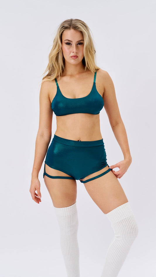 Lure You High Waist Garter Christmas Shorts Teal
