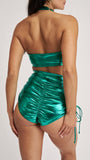 High Waist Drawstring Bottoms Metallic Green