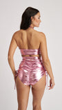 High Waist Drawstring Bottoms Metallic Baby Pink