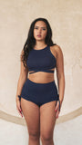 High Waist Drawstring Shorts Navy