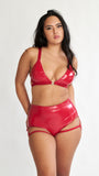 Lure You High Waist Garter Shorts - Red PU
