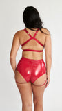 Lure You High Waist Garter Shorts - Red PU