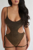 Pixie Bodysuit in Gold Black Lurex