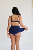 May Scrunch Back Top in Blue Black Lurex