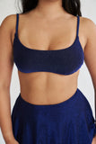 May Scrunch Back Top in Blue Black Lurex