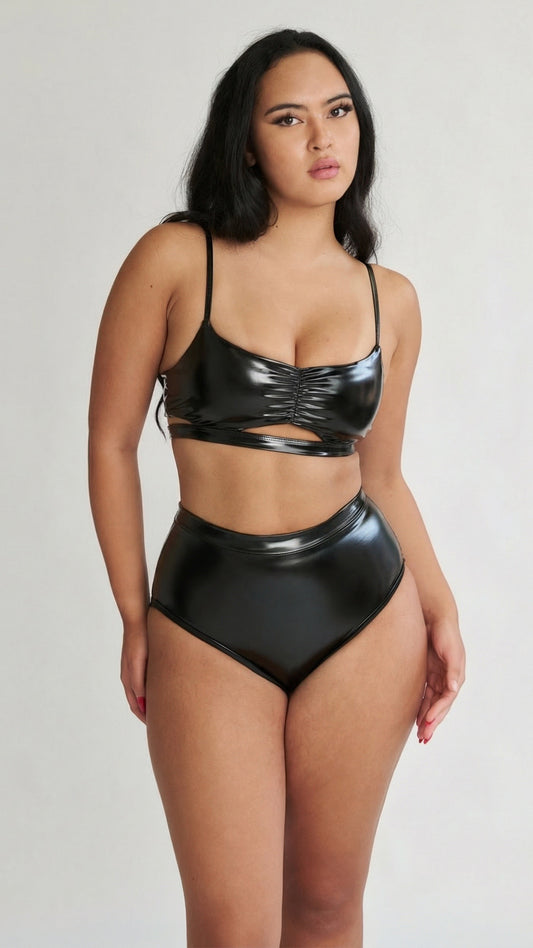 Paige Cut Out Top - Black PU