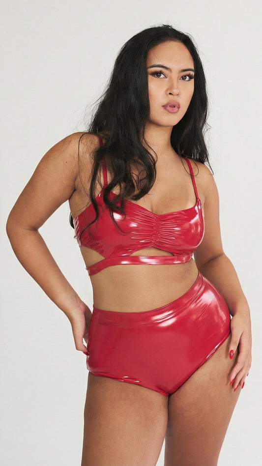 Basic High Waist Bottoms - Red PU