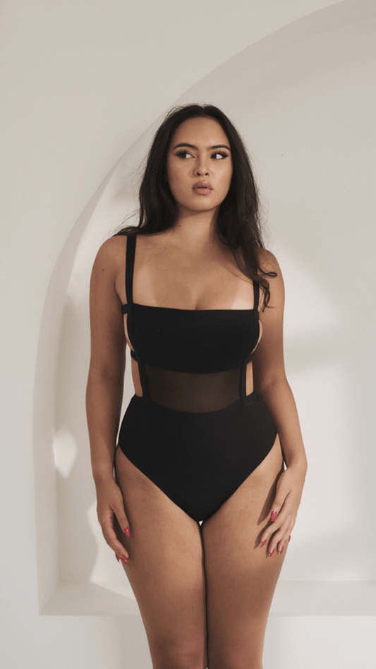 Clover Side Strap Bodysuit Black
