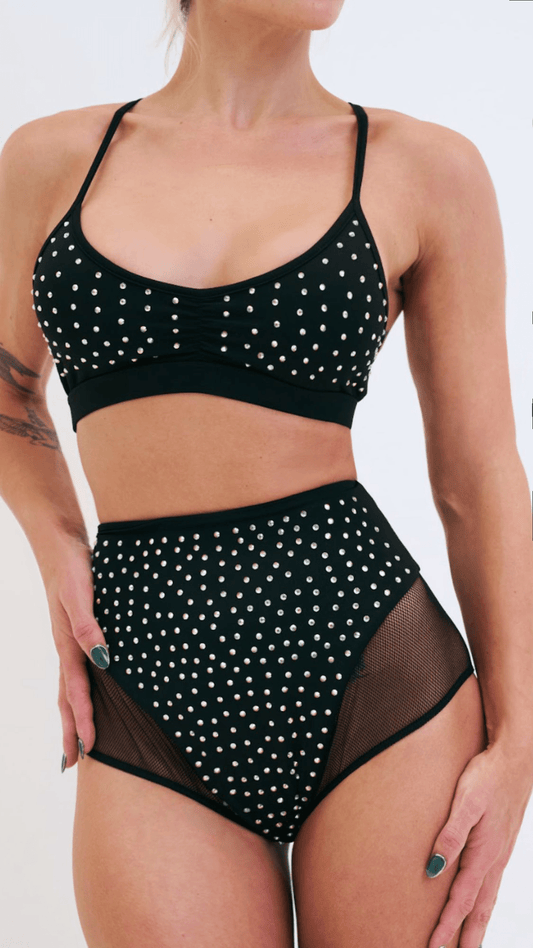Roxie Mesh Diamante High Waist Bottoms Black