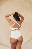 Tara High Waist - Strappy Scrunch High Waist Bottoms White
