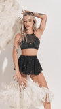 Sarah Mesh Diamante High Waist Skort Black