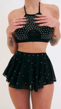 Demi Mesh Diamante Halter Black