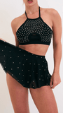Sarah Mesh Diamante High Waist Skort Black