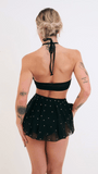 Demi Mesh Diamante Halter Black
