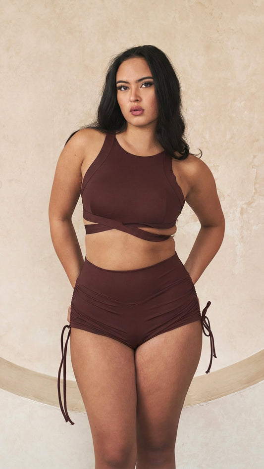 High Waist Drawstring Shorts Cacao