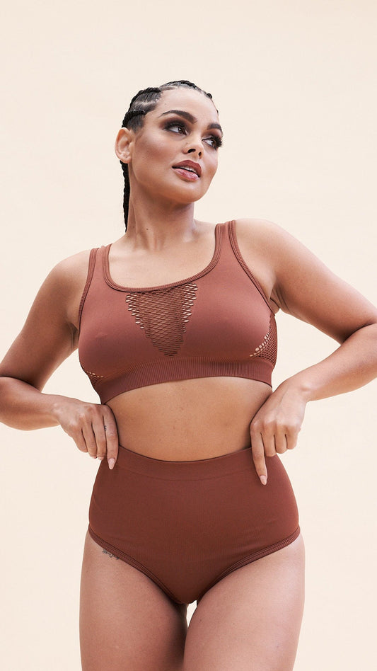 High Waist Bottom - Ribbed Scrunch Recycled Bottoms Choco