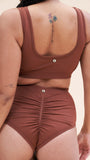 High Waist Bottom - Ribbed Scrunch Recycled Bottoms Choco