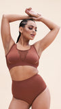 High Waist Bottom - Ribbed Scrunch Recycled Bottoms Choco