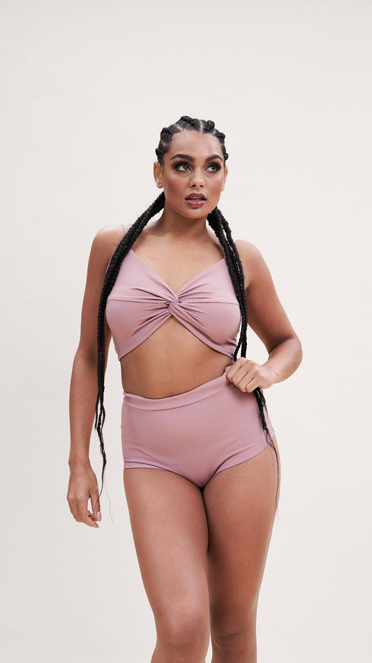 High Waist Shorts - Basic Scrunch Shorts Ribbed Blush Taupe