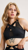 Katherine Top - Mesh Cross Over Cut Out Top Recycled Black