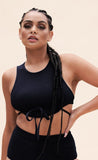 Mabel Top - Ribbed High Neck Tie Front Crop Top Black