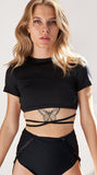 Millie Backless Short Sleeve - Tie Top Recycled Black