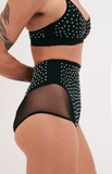 Roxie Mesh Diamante High Waist Bottoms Black