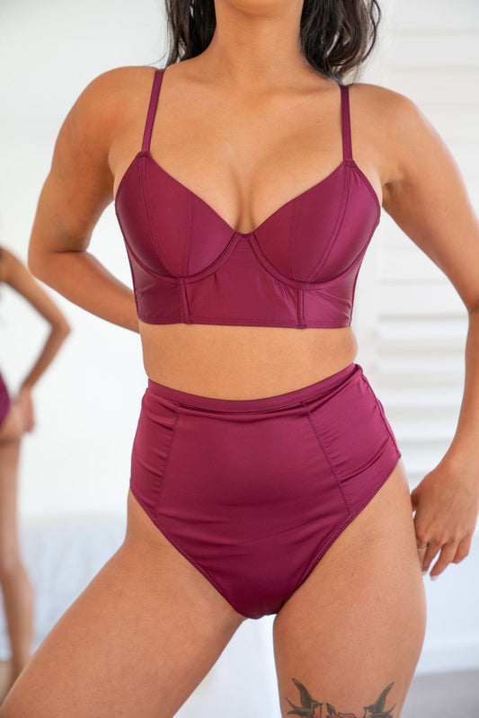 Taylor Set - Satin Longline Lingerie Set Magenta