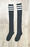 Charcoal Thigh High Socks with White Stripe