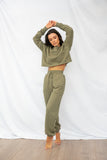 Crop Sweat Shirt - 100% Cotton Biodegradable Khaki