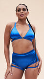 Follow Me Bra - Front Clasp Strappy Triangle Bra Satin Electric Blue