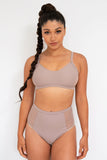Gigi Top - Mesh Pannelled Top Recycled Mocha