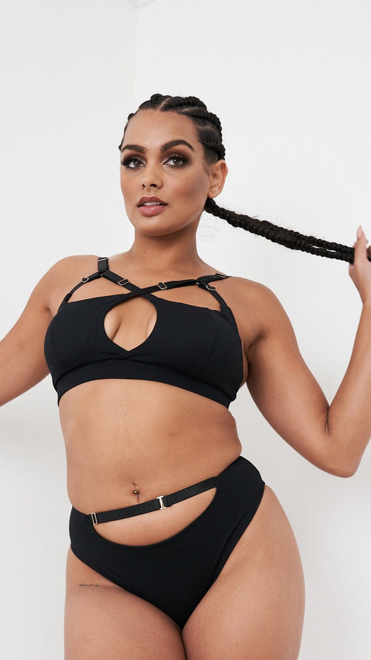 Hannah Top - Adjustable Strappy Cut Out Top Recycled Black