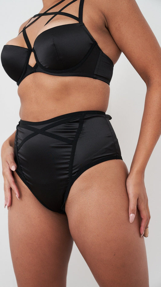Letty Bottom - Satin Scrunch High Waisted Bottoms Black