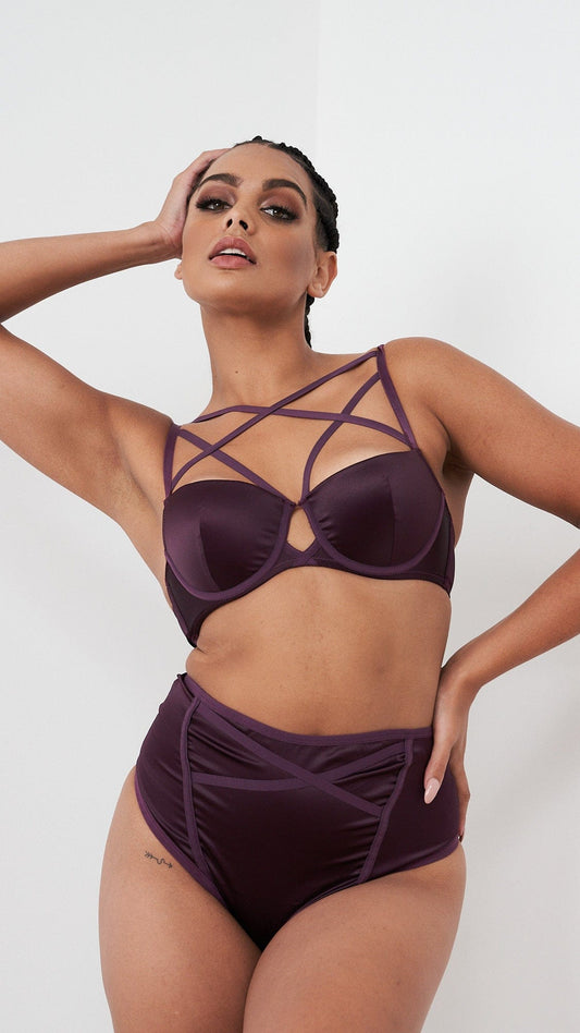 Letty Bottom - Satin Scrunch High Waisted Bottoms Plum