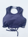 Mabel Top - Ribbed High Neck Tie Front Crop Top Twilight