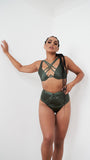 Rosie Bottom - Strappy Satin High Waist Bottom Forest Green